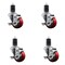 Service Caster 3.5'' Red Poly Swivel 1-5/8'' Expanding Stem Caster Set with Brake, 4PK SCC-EX20S3514-PPUB-RED-TLB-158-4 - alternate 1